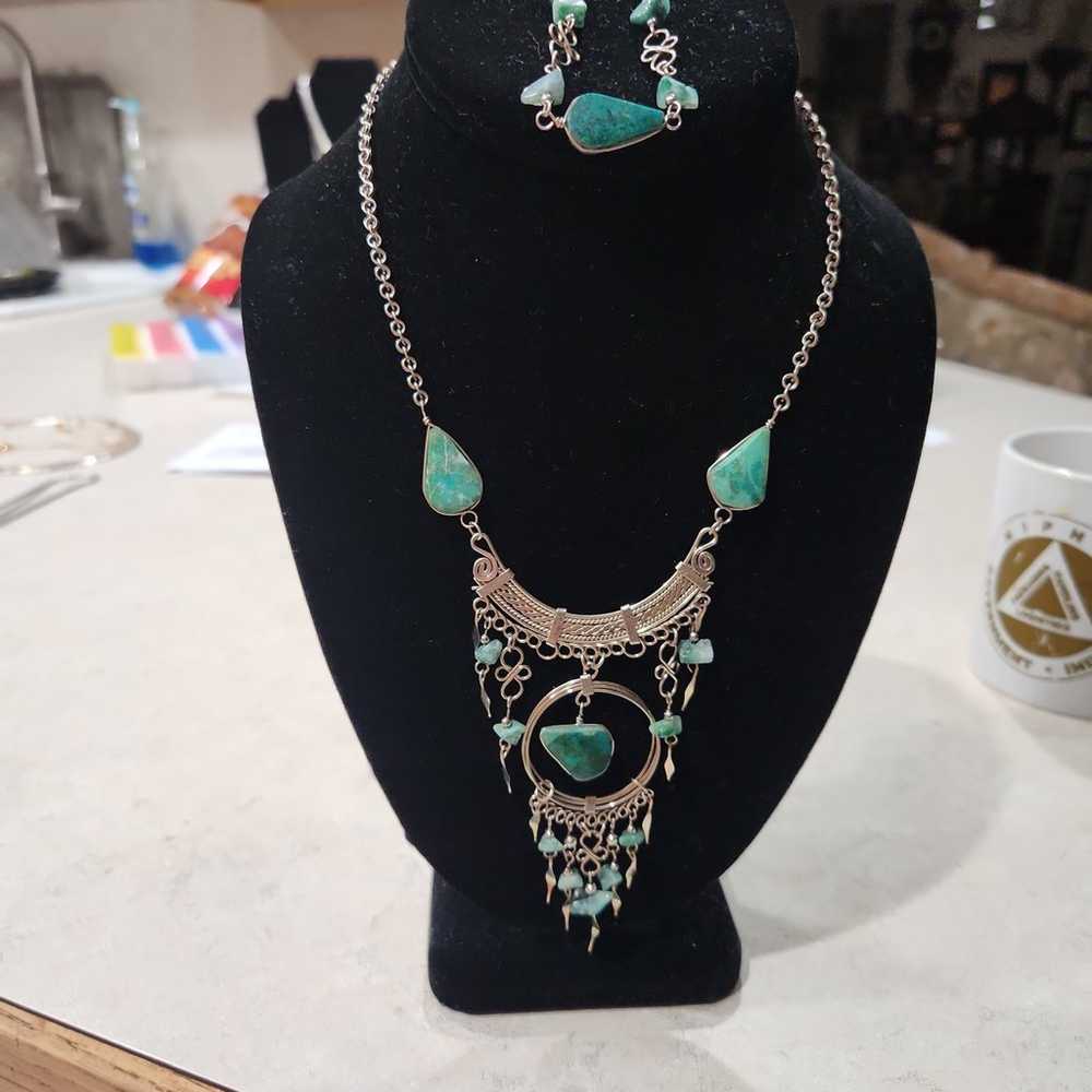 Beautiful Turquoise and Sterling Necklace and Bra… - image 5