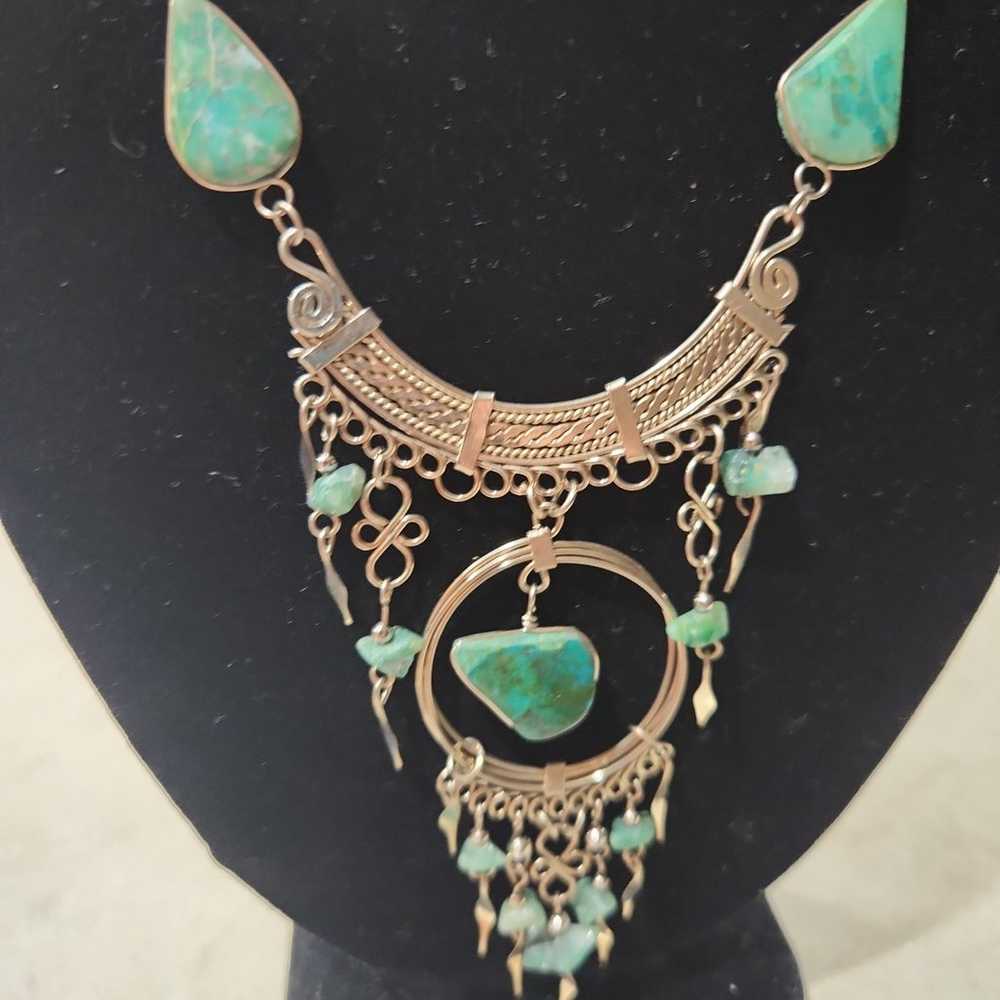 Beautiful Turquoise and Sterling Necklace and Bra… - image 6