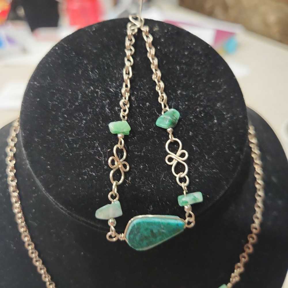 Beautiful Turquoise and Sterling Necklace and Bra… - image 7