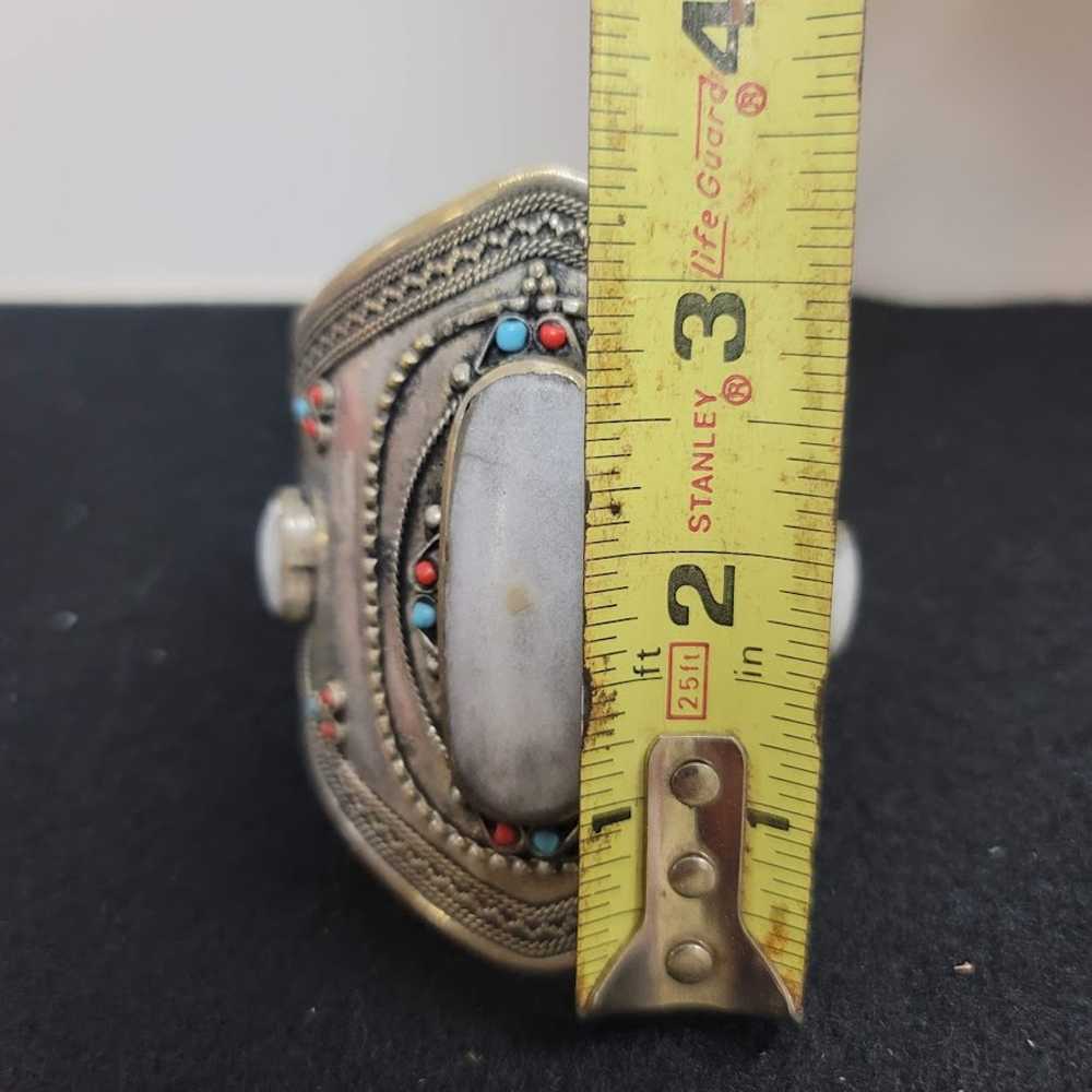 Cuff bracelet Kuchi Tribal Stone Alpaca Silver Tu… - image 2