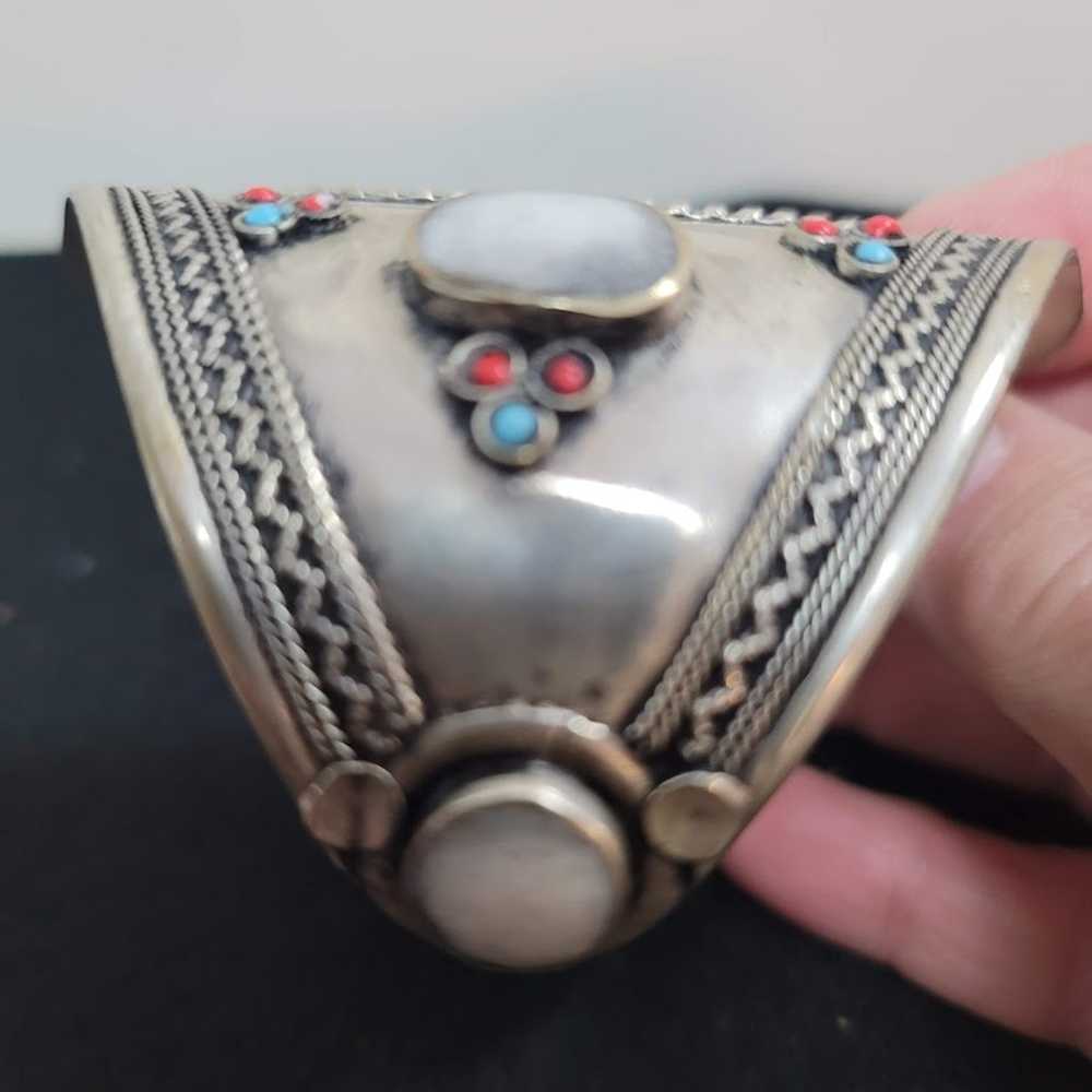 Cuff bracelet Kuchi Tribal Stone Alpaca Silver Tu… - image 3