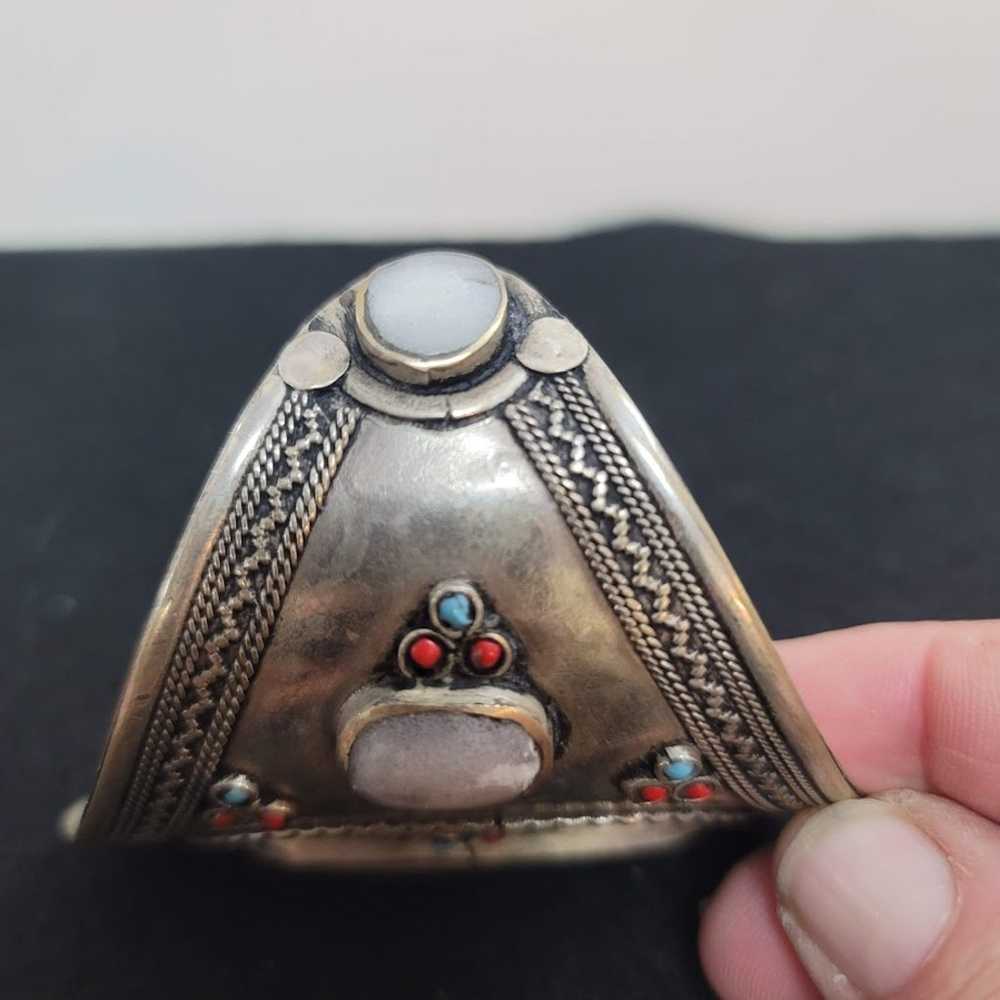 Cuff bracelet Kuchi Tribal Stone Alpaca Silver Tu… - image 4