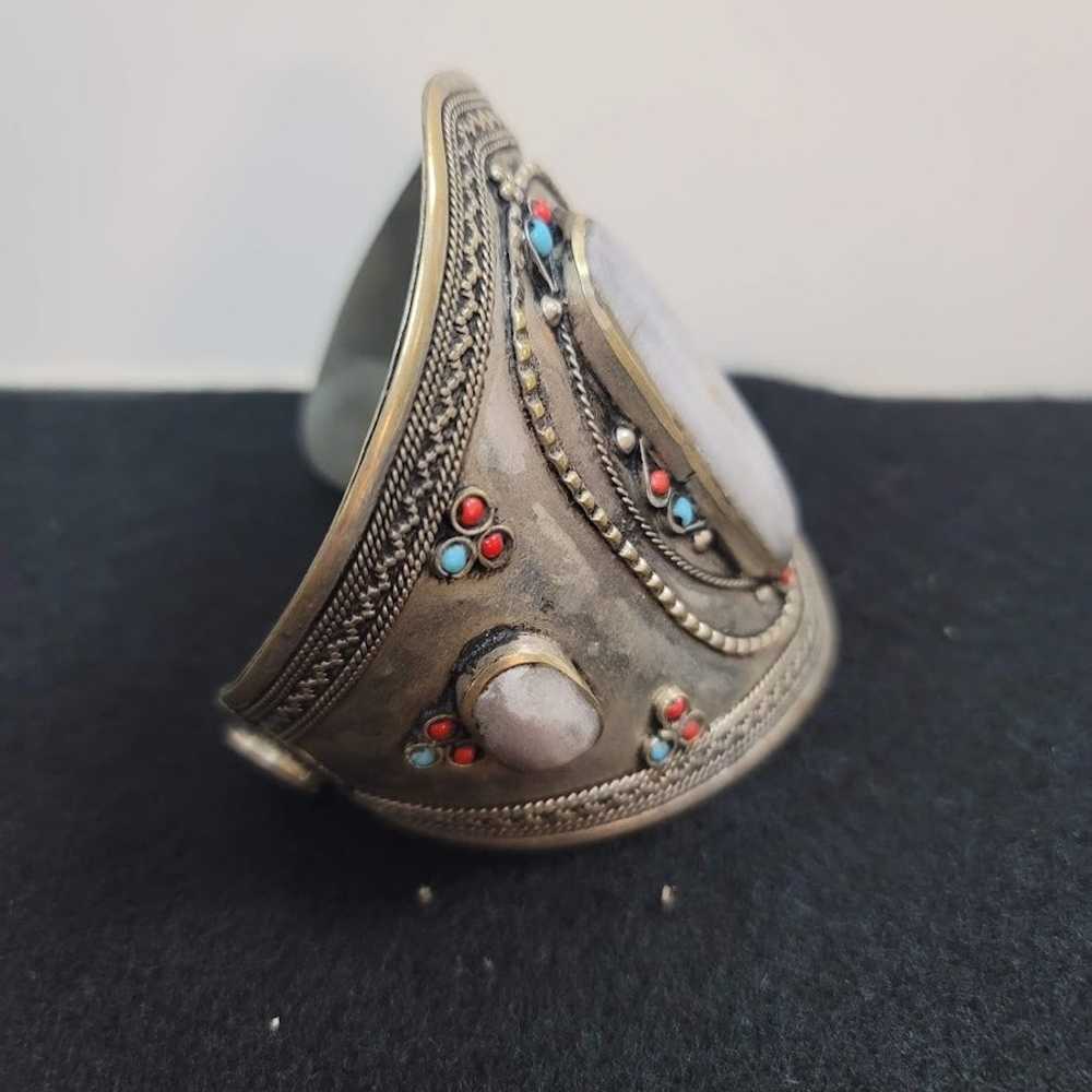 Cuff bracelet Kuchi Tribal Stone Alpaca Silver Tu… - image 5