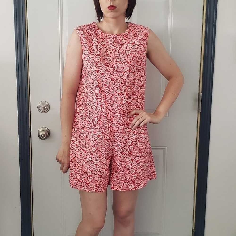 60s Red and White Floral Romper - image 1