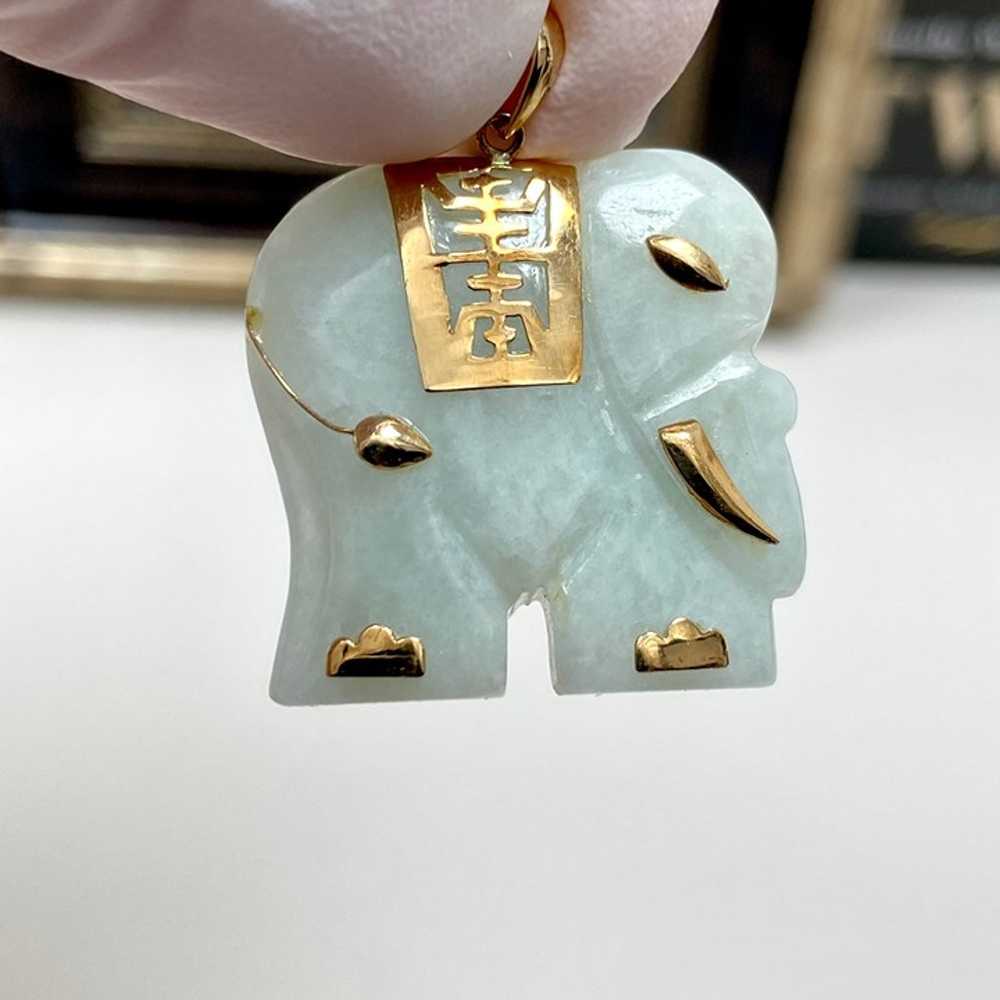 10k Solid Yellow Gold Genuine Jade Elephant Penda… - image 2