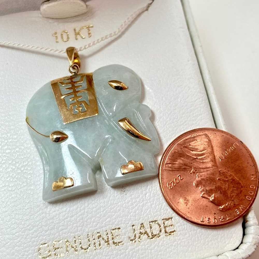 10k Solid Yellow Gold Genuine Jade Elephant Penda… - image 3