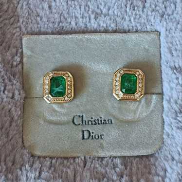 Christian Dior / Earrings / Rhinestone / Gold Gree