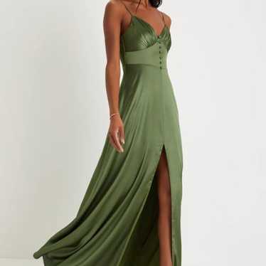 New Lulus Refined Olive Green Satin Sleeveless Max