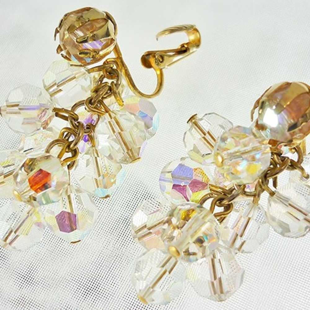 Vintage Austrian AB Crystal Chain Dangle Earrings… - image 1