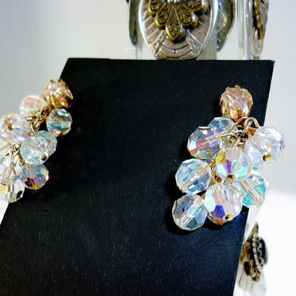 Vintage Austrian AB Crystal Chain Dangle Earrings… - image 8