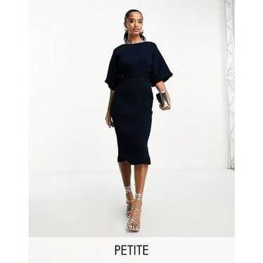 Closet London Petite ribbed pencil midi dress in … - image 1