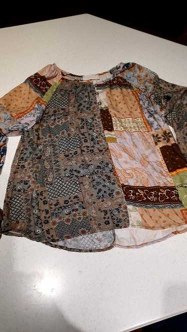 SUGARFOX BOHO PATCHWORK MULTI-PATTERN BOHO BLOUSE… - image 1