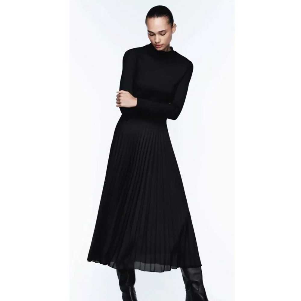 NWOT ZARA PLEATED MIDI DRESS High collar BLACK | … - image 3