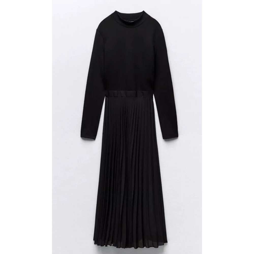 NWOT ZARA PLEATED MIDI DRESS High collar BLACK | … - image 5