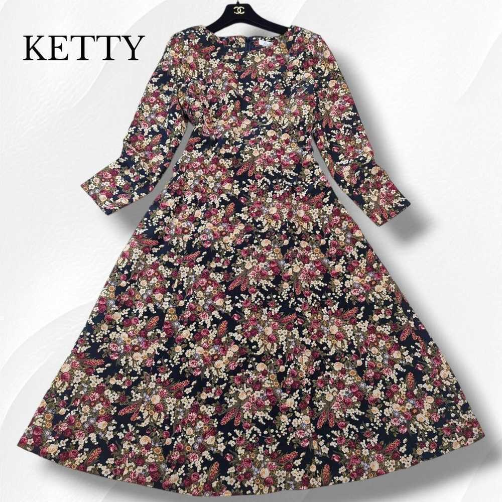 KETTY Long Dress Flower Pattern Maxi Length M Rib… - image 1