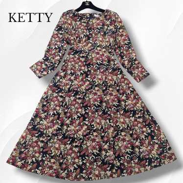 KETTY Long Dress Flower Pattern Maxi Length M Rib… - image 1