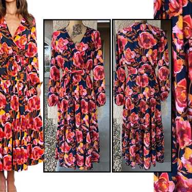 Petal and Pup Navy Floral Flowy Belted Balsa Midi 