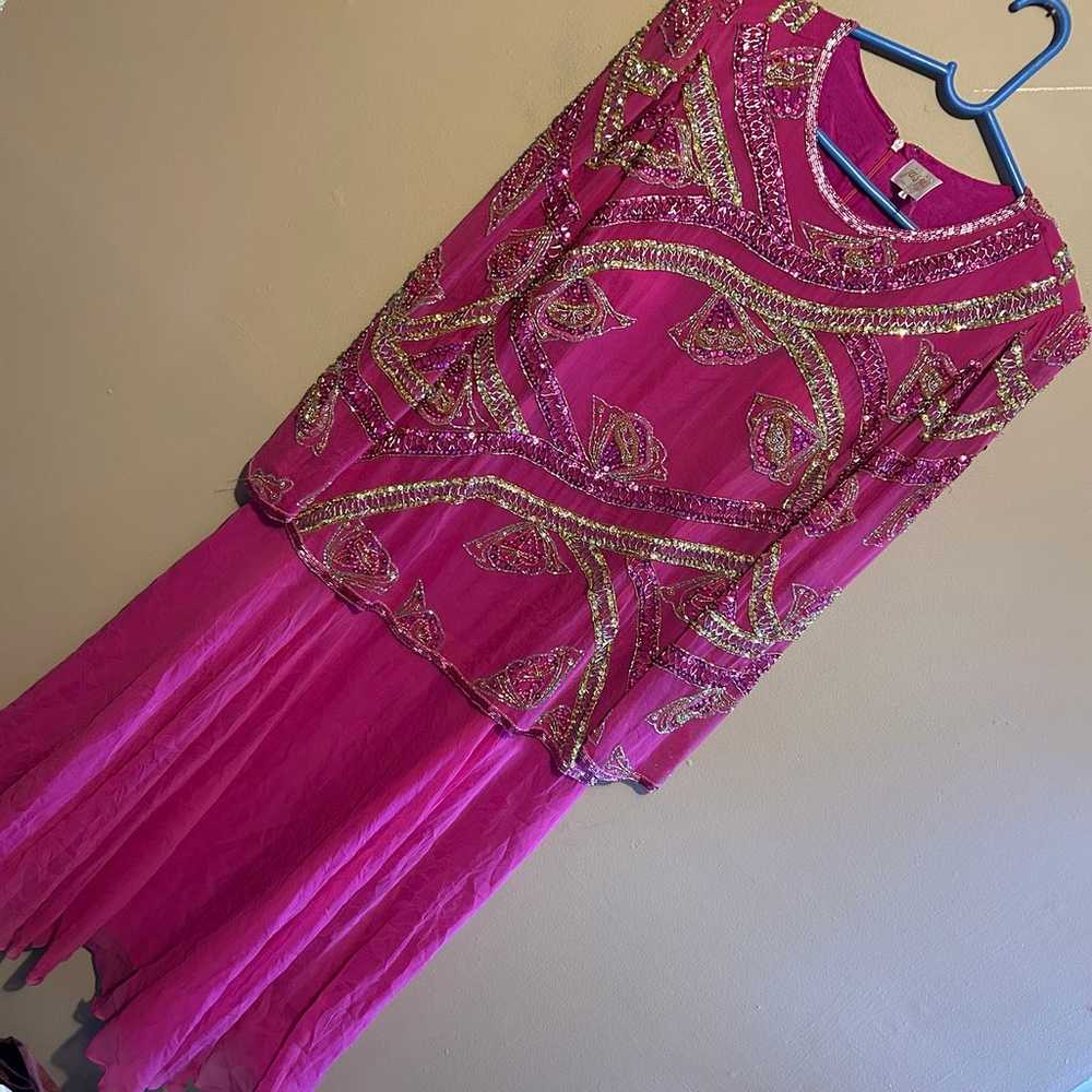 Vintage JasJas Silk Beaded Hot Pink Long Sleeve M… - image 1