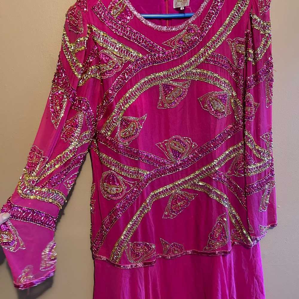 Vintage JasJas Silk Beaded Hot Pink Long Sleeve M… - image 2