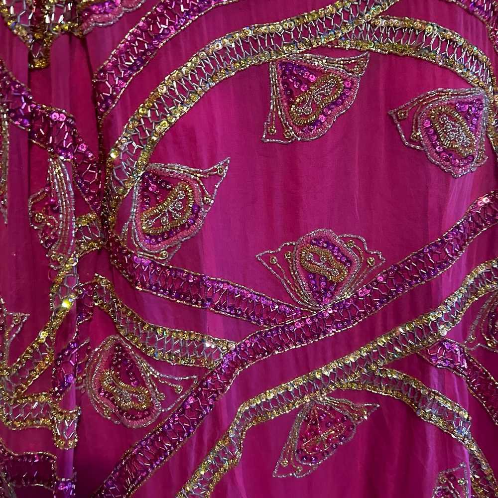 Vintage JasJas Silk Beaded Hot Pink Long Sleeve M… - image 3