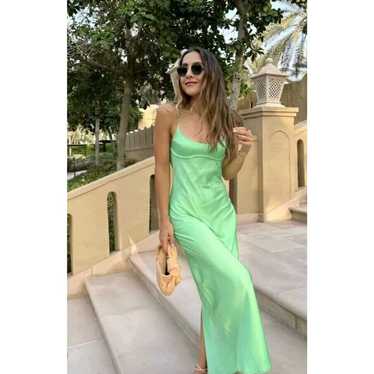 Zara blogger favorite Lime Green hot Satin Midi Flowy Dress