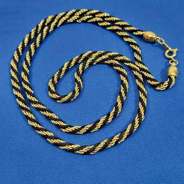 Vintage Trifari Gold & Black Twisted Rope Necklace - image 1