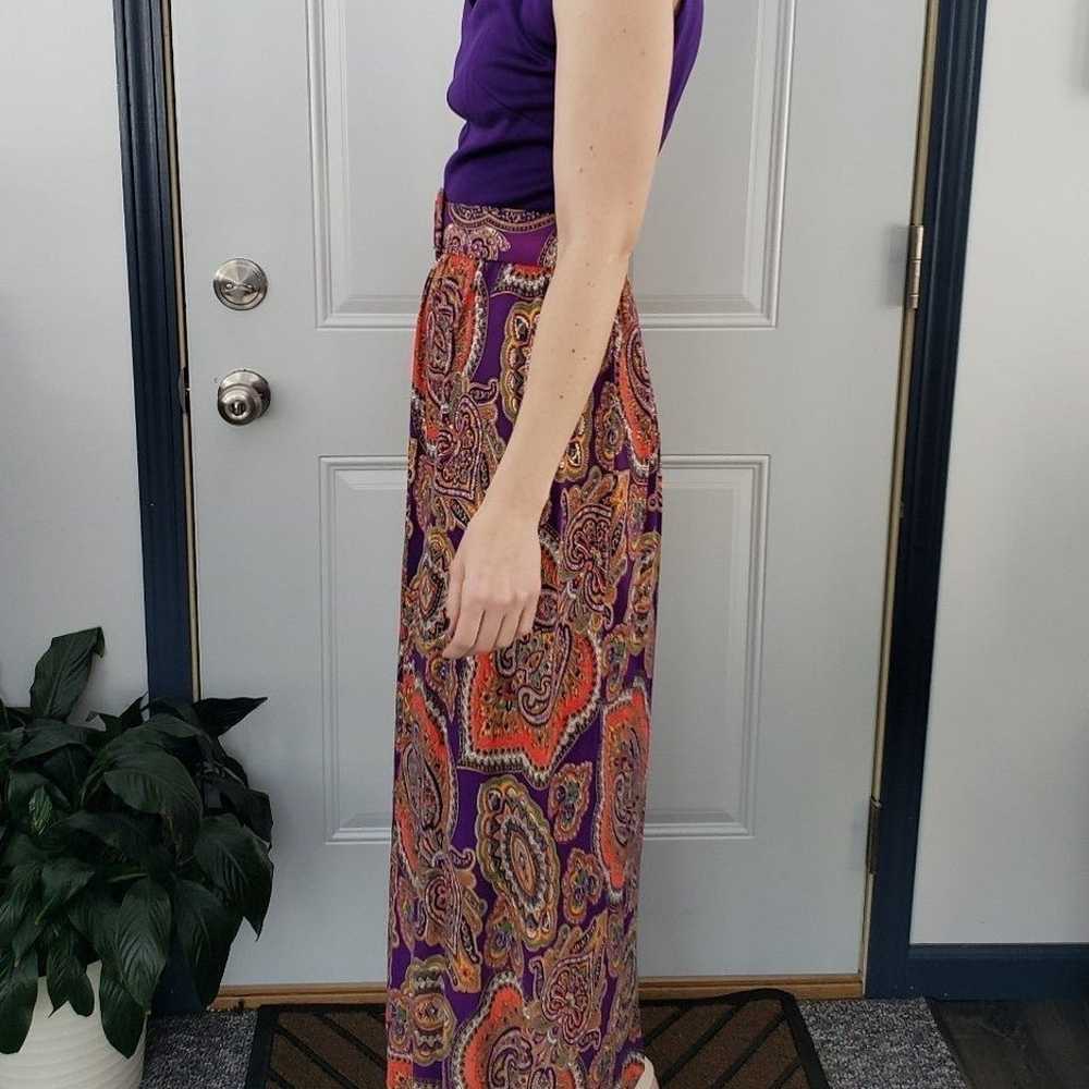 Vintage 70s Purple and Orange Groovy Maxi Dress - image 2