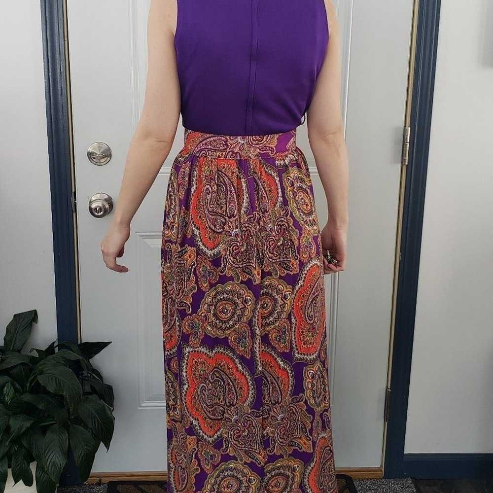 Vintage 70s Purple and Orange Groovy Maxi Dress - image 3