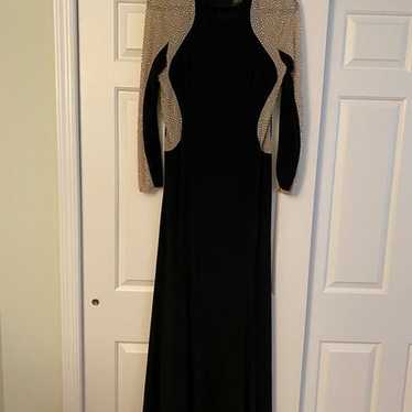 XScape Size 14 Floor Length Black Dress with Nude… - image 1