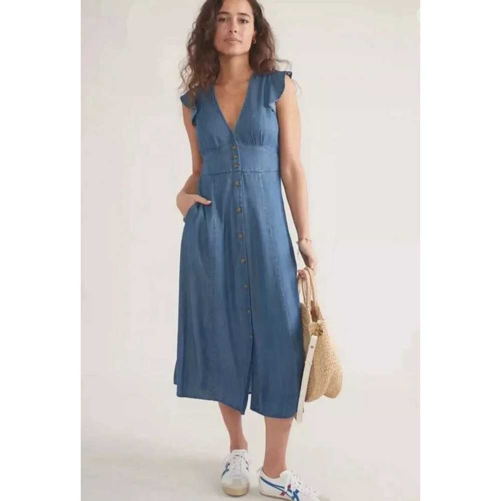 Marine Layer Womens Camila Midi Dress Chambray XL… - image 1