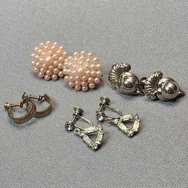 Vintage Screw Back Earrings (Lot of 4 Pairs) Gold… - image 1