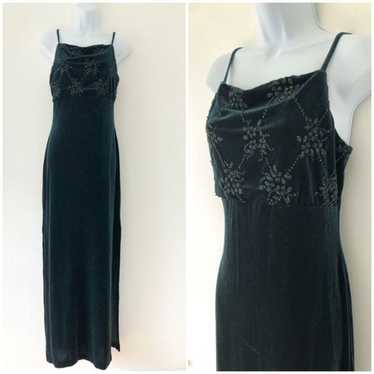 Vintage 90s deadstock velvet green maxi dress size