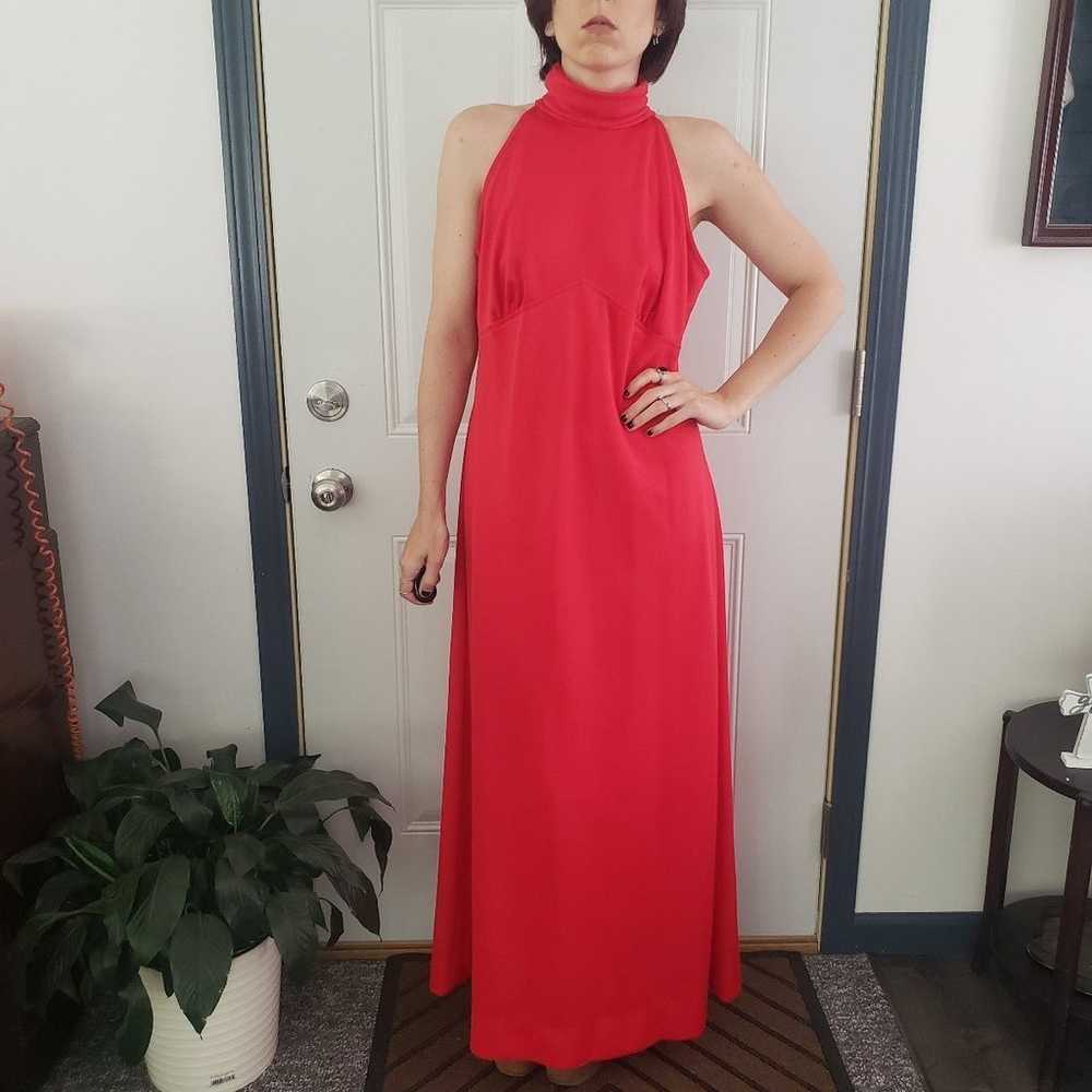 Vintage 70s Red Open Back Evening Gown - image 3