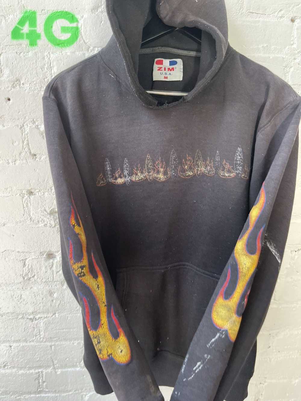 Vintage Vintage 90s THRASHED Black Flame Sleeve H… - image 3