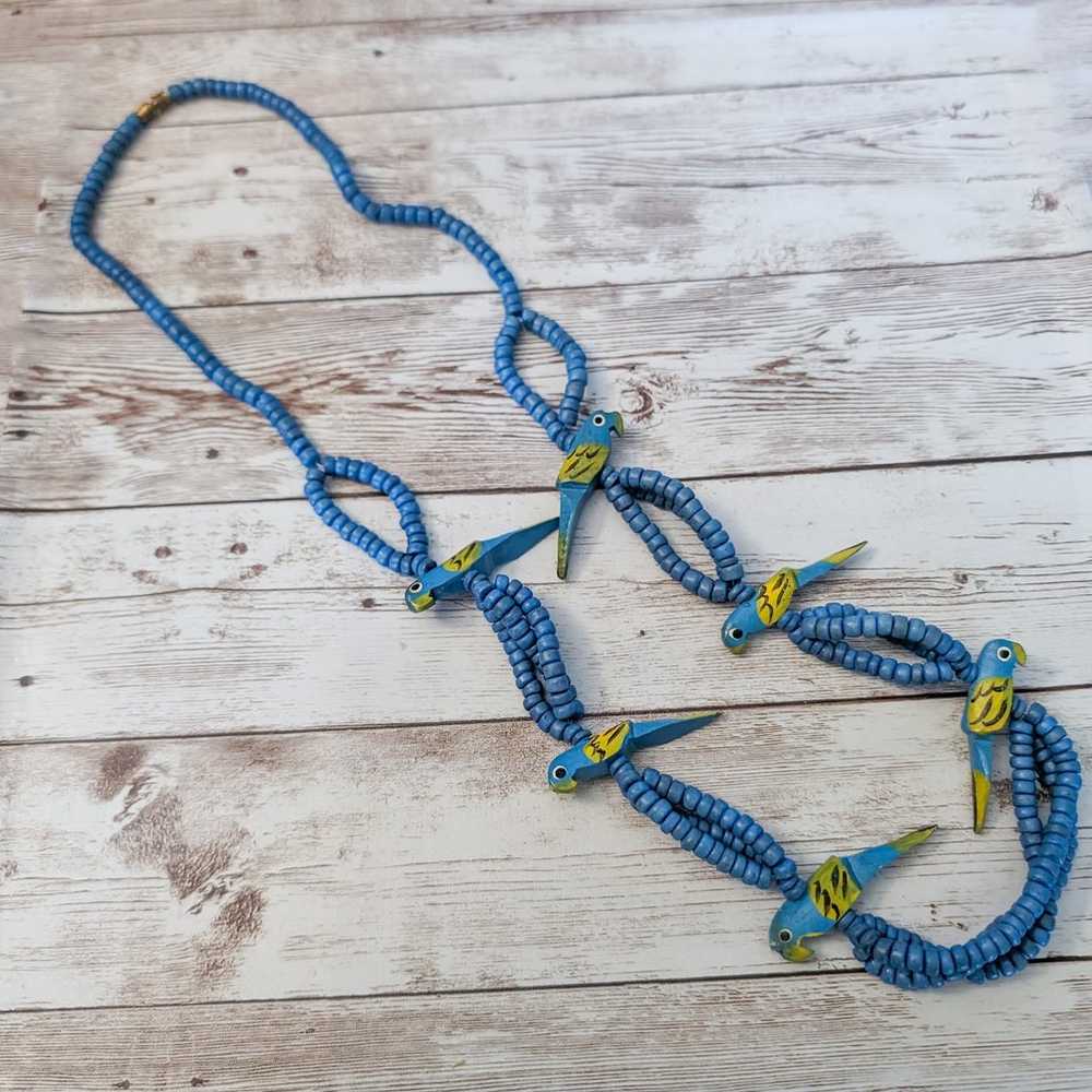 Vintage Blue Parrot Necklace - Long Necklace Stat… - image 11