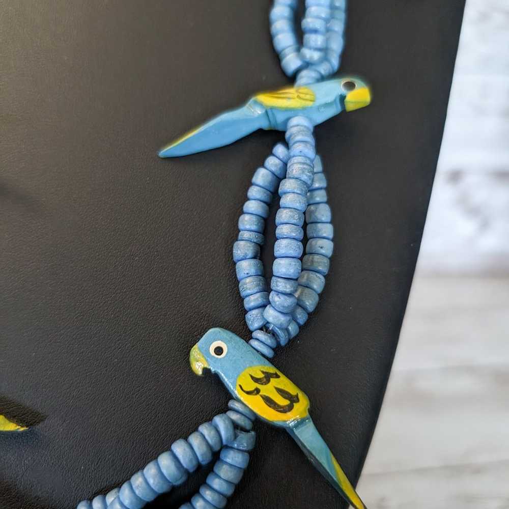 Vintage Blue Parrot Necklace - Long Necklace Stat… - image 3