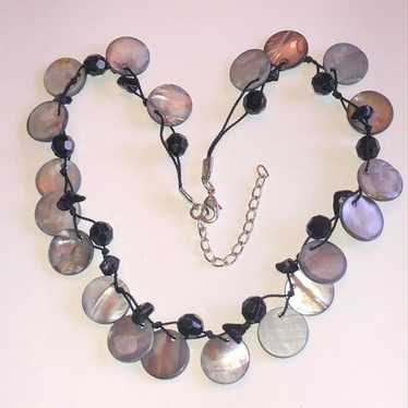 Abalone Shell Black Beads Beaded Boho Necklace