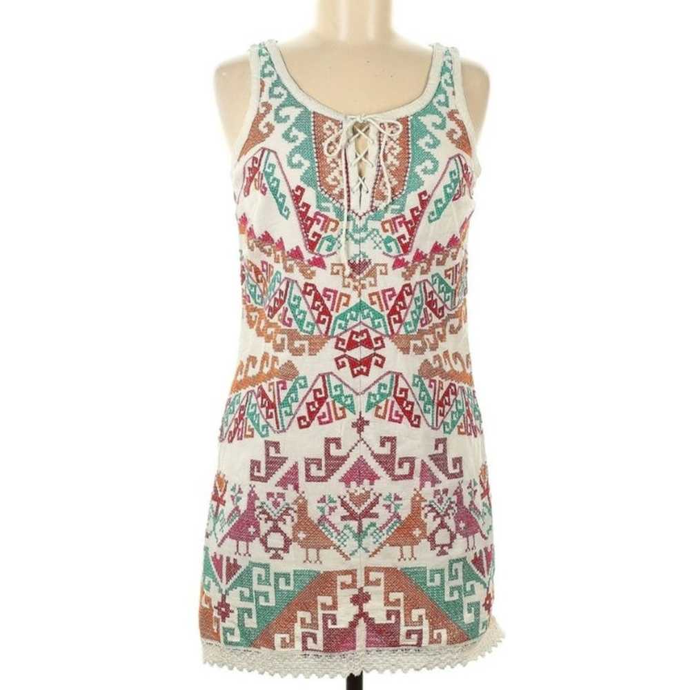 Free People White Andean Embroidered Size 6 Mini … - image 2