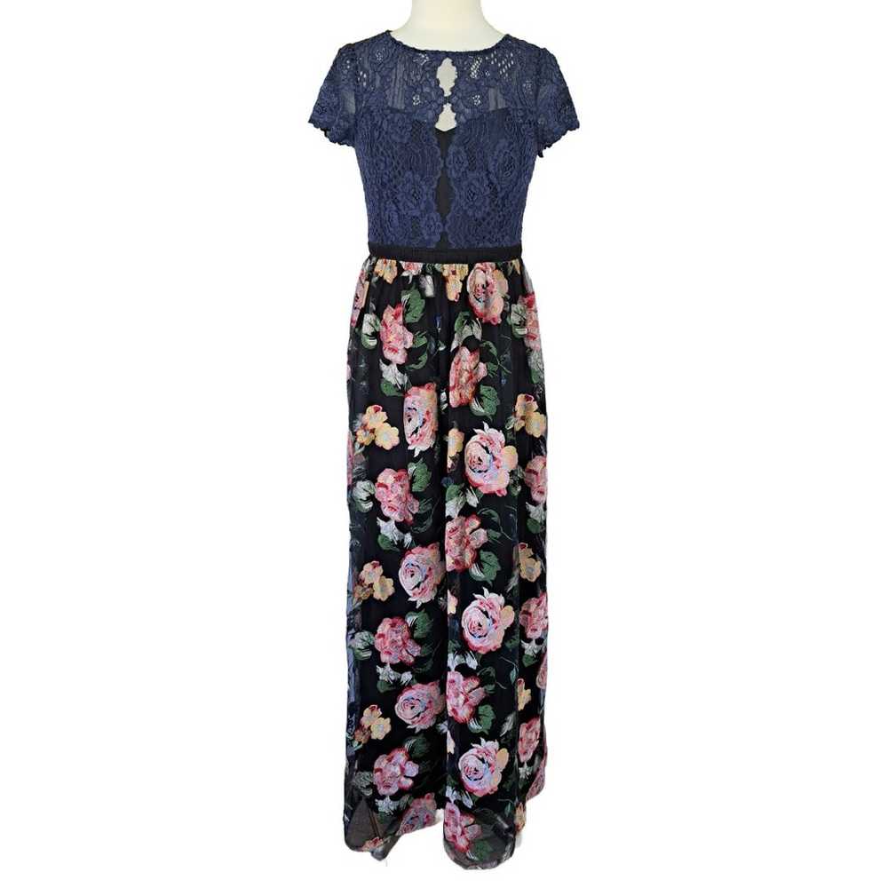 Adrianna Papell Embroidered Floral Lace Maxi Dres… - image 1