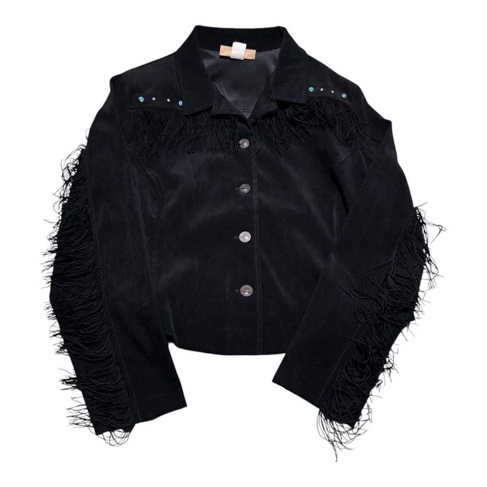 Vintage Vintage New Frontier Black Suede Fringe J… - image 1