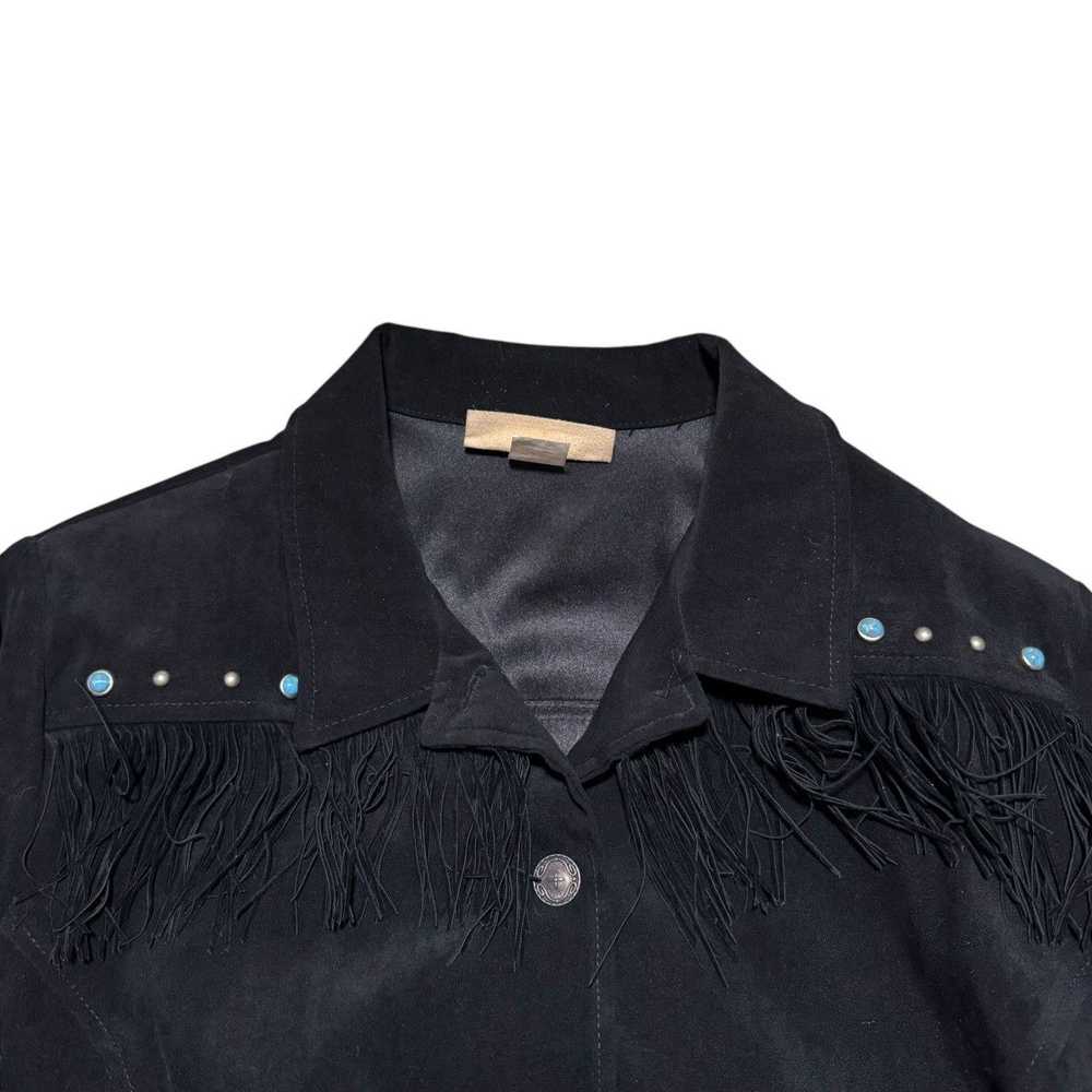 Vintage Vintage New Frontier Black Suede Fringe J… - image 3