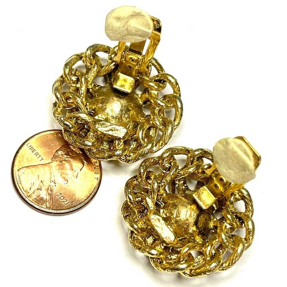 Vintage Clip Earrings Clear Rhinestone Gold Tone … - image 4