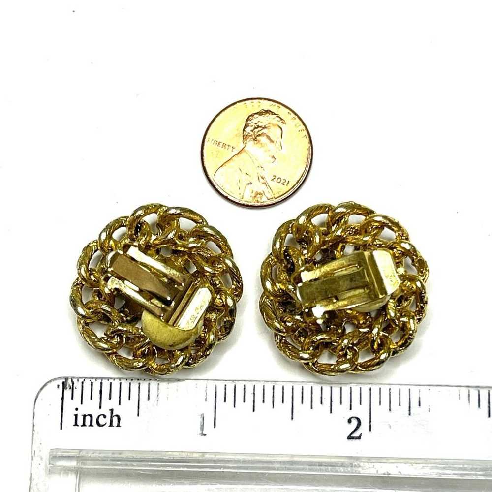 Vintage Clip Earrings Clear Rhinestone Gold Tone … - image 5