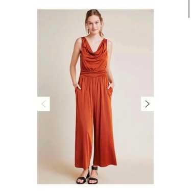 ANTHROPOLOGIE ORANGE SATIN JUMPSUIT SMALL