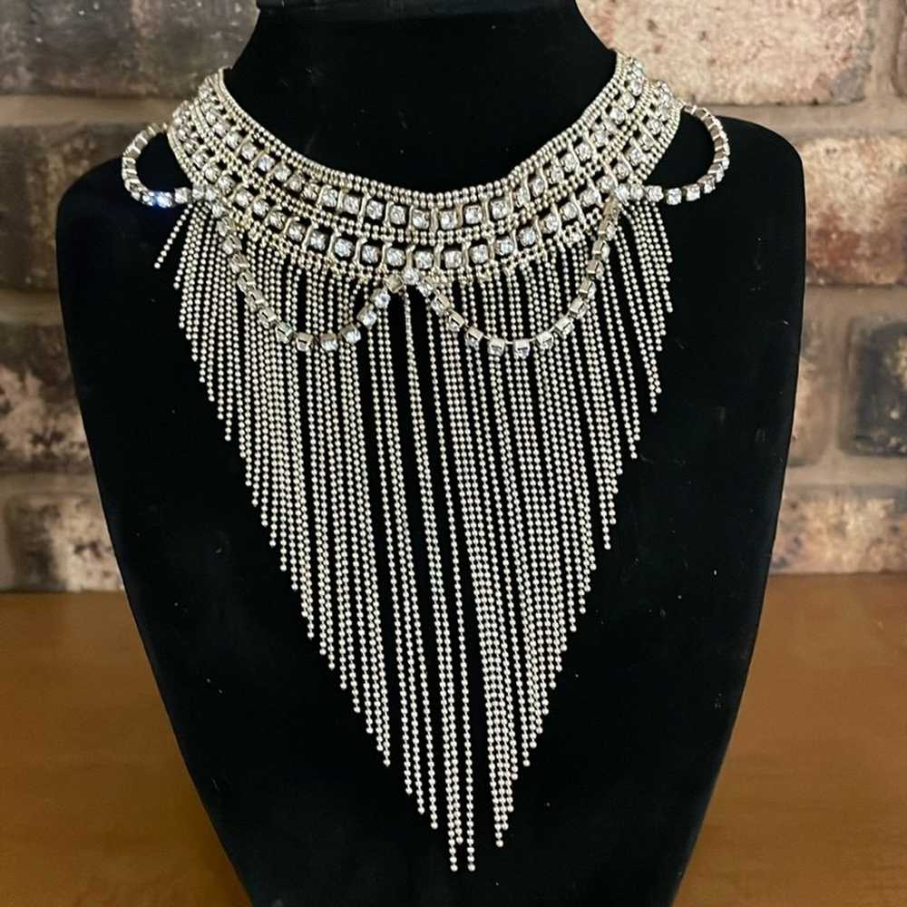 70s Vintage Rhinestone Bib Style Choker Necklace - image 1