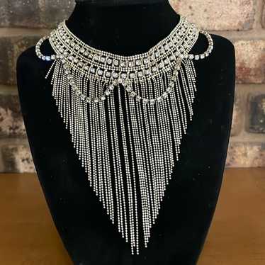 70s Vintage Rhinestone Bib Style Choker Necklace - image 1