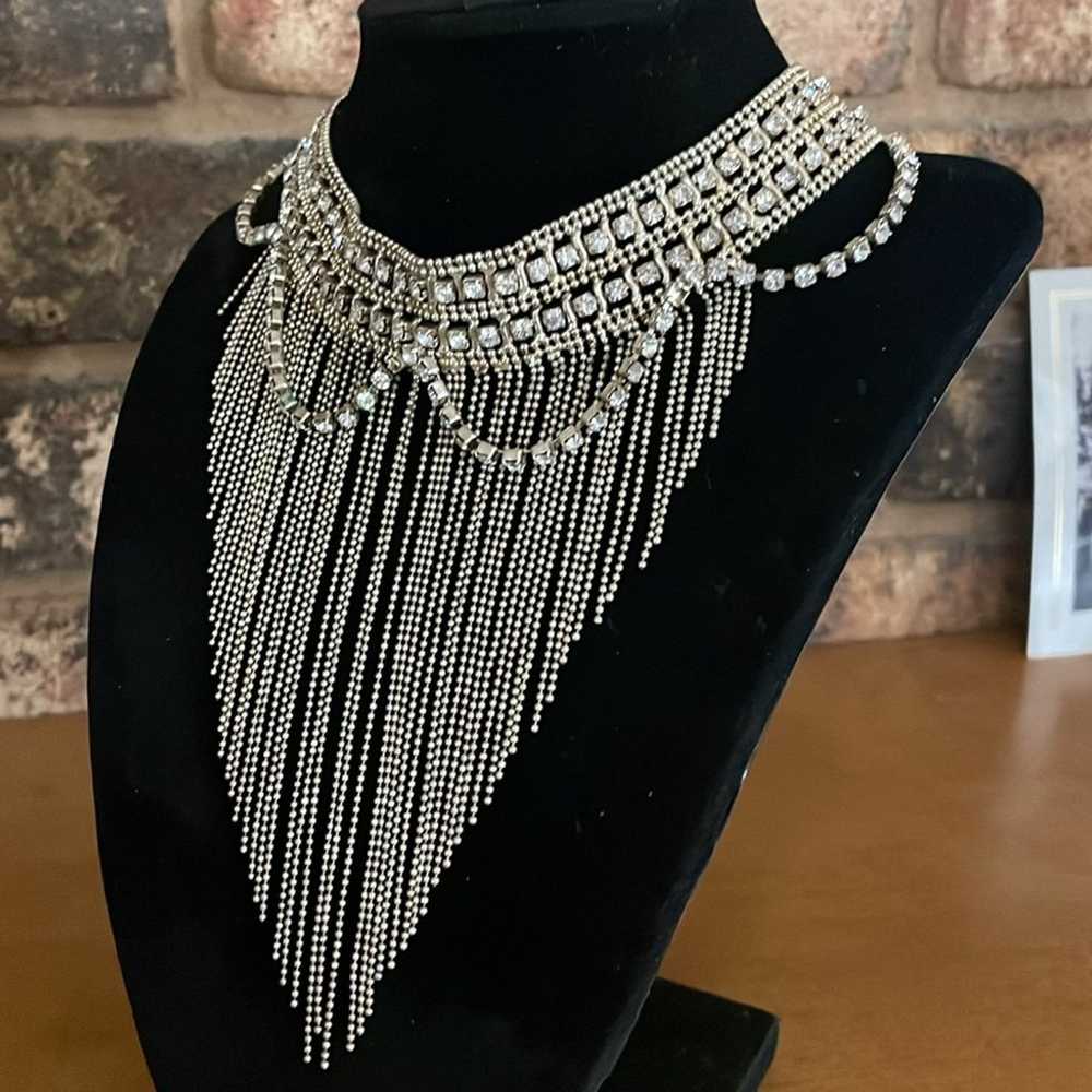 70s Vintage Rhinestone Bib Style Choker Necklace - image 2