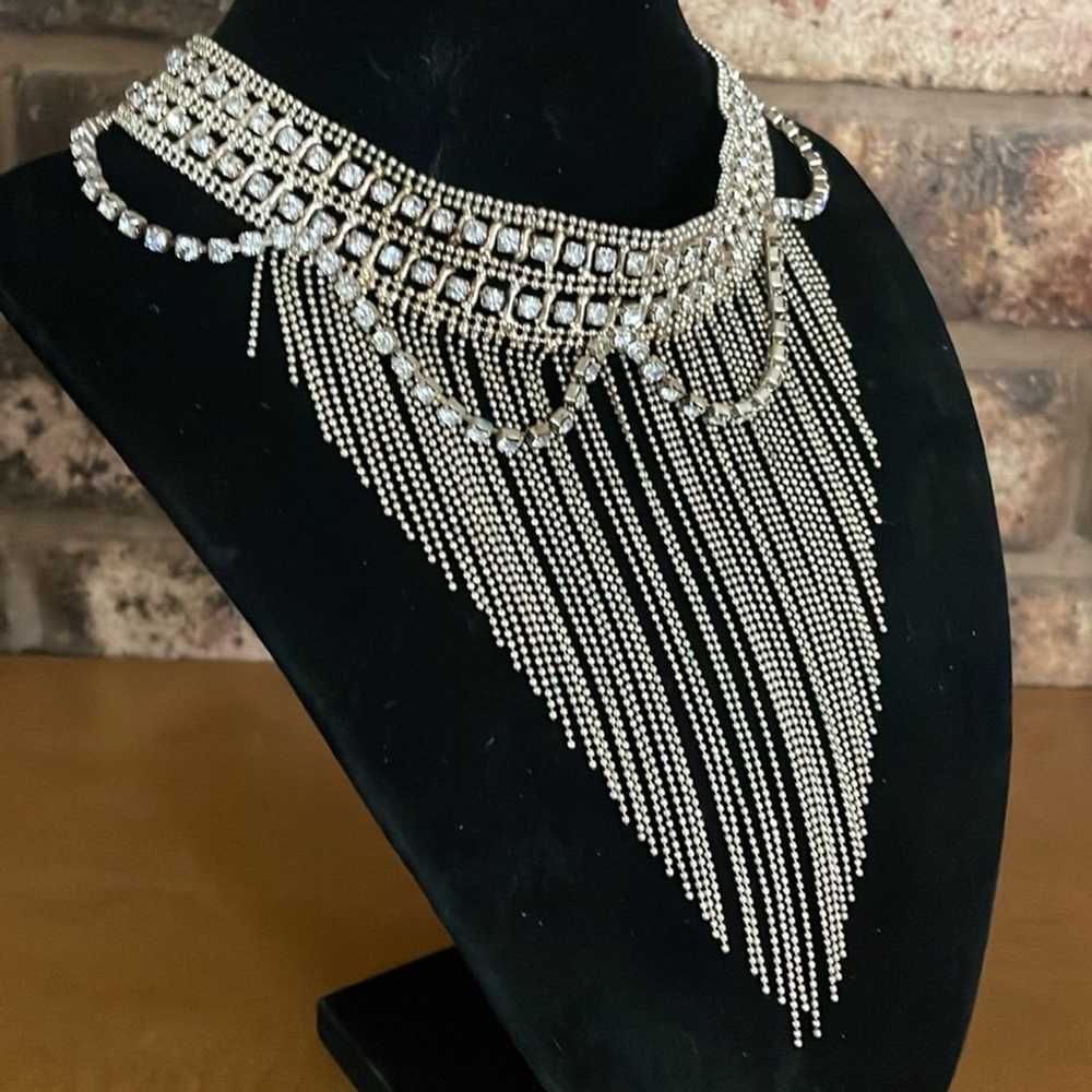 70s Vintage Rhinestone Bib Style Choker Necklace - image 3