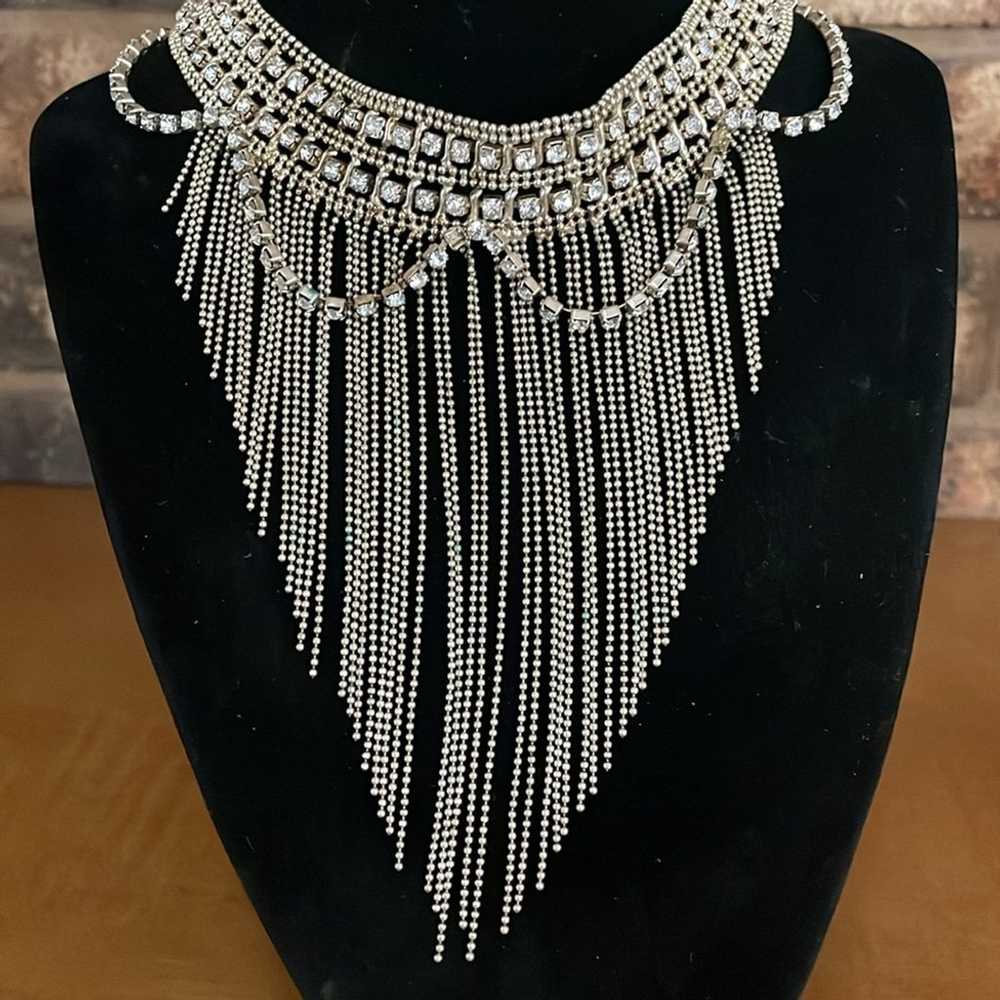 70s Vintage Rhinestone Bib Style Choker Necklace - image 5