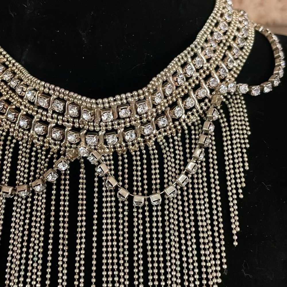 70s Vintage Rhinestone Bib Style Choker Necklace - image 6